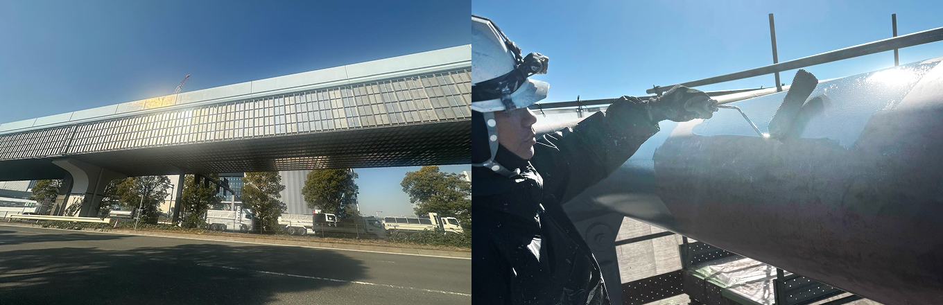 橋梁塗り替え工事中の写真